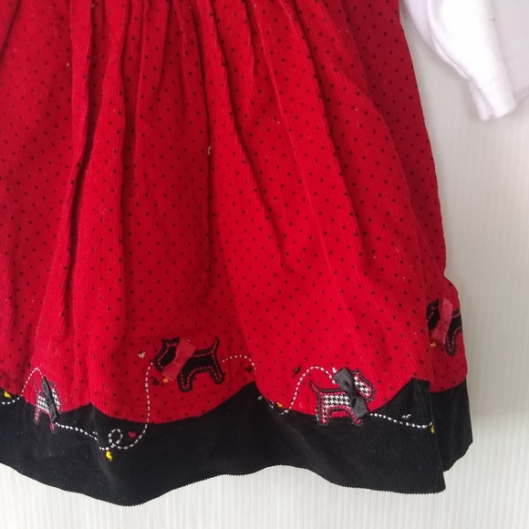 VINTAGE Scottie dog applique red corduroy jumper & onsie dress outfit - Picture 6 of 7